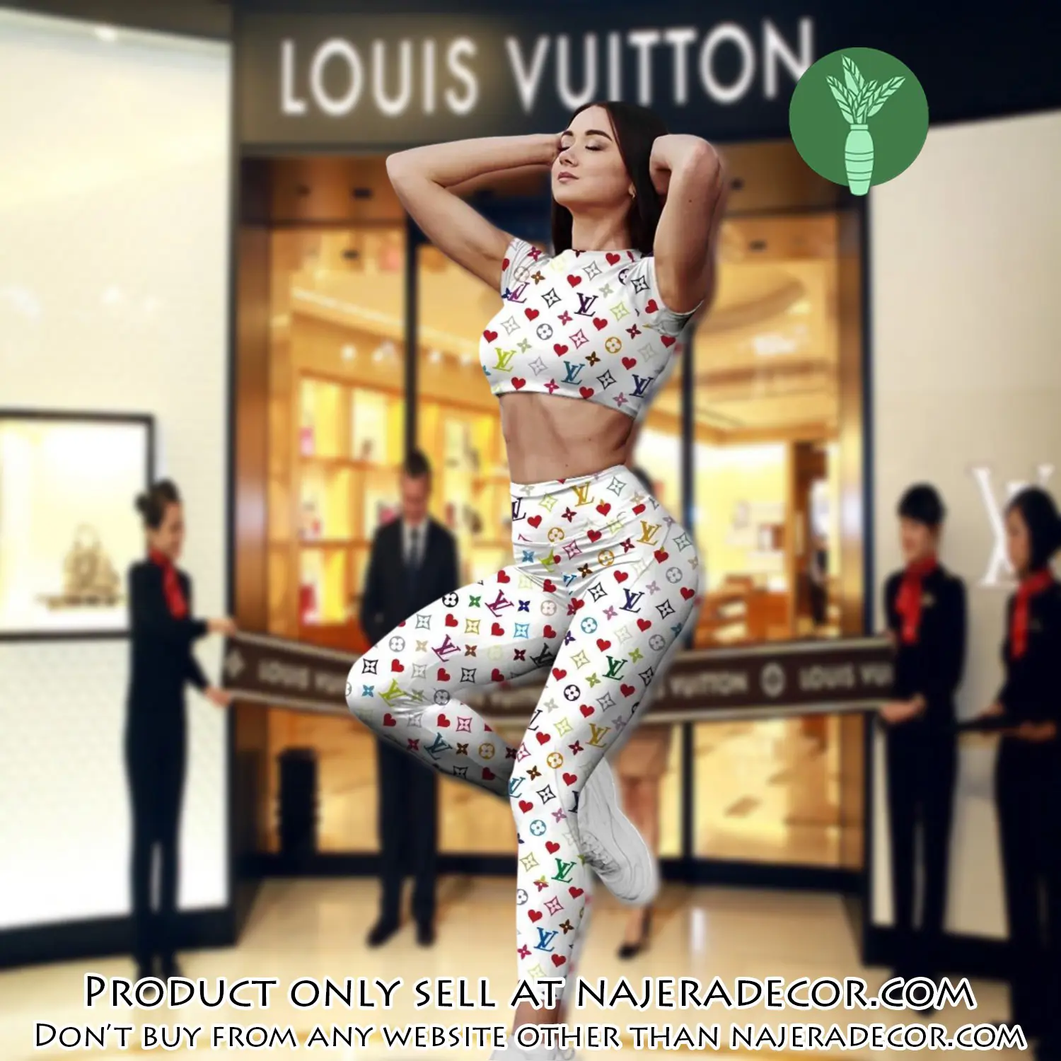 White louis vuitton sportwear combo luxury crop top tshirt and legging for women ctl1004 njr3357374